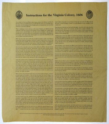 Instructions For Virginia Colony antiqued parchment replica document